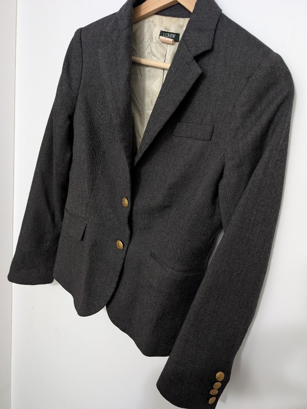 Vintage J Crew XS Wool Blazer Plain Twill Grey Tweed Preppy Tailored Suit Jacket